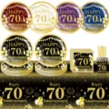 70. Geburtstag Party Zubehör Set Teller Becher Tischdecke Dekoration Party Variante - Goldgeprägte Papierstrohhalme / 10er Pack / Schwarzgold 70. Jahrestag