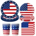 Amerikanische Flagge Party Geschirr Set mit Pappteller, Bechern und Servietten für Fest. - US-Flagge Unabhängigkeitstag / 4-teiliges Set (7-Zoll Teller 10 + 9-Zoll Teller 10 + Servietten 20 + Becher 10)