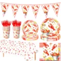 Lobster Thema Einweg Party Geschirr Set Pappteller Becher Banner Servietten Deko - 7-teiliges Set (7-Zoll-Teller + 9-Zoll-Teller + Serviette + Becher + Tischdecke + Banner)