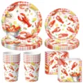 Hummer Thema Einweggeschirr Set mit Pappteller, Bechern und Servietten für Party. - 4-teiliges Set (7-Zoll-Teller + 9-Zoll-Teller + Serviette + Becher)