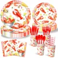Hummer Thema Einweg Party Geschirr Set Pappteller Becher Servietten Besteck Kit - 8-teiliges Set (7-Zoll-Teller + 9-Zoll-Teller + Serviette + Becher + Besteck)