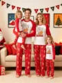 Weihnachtspyjama Detailansicht mit niedlichem Lebkuchen Print Langarmshirt und roter Hose. - 3Y-4Y / Top Und Bottom (Kinderstil)