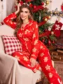 Pyjama de Noel femme ensemble haut manches longues pantalon imprime bonhomme de pain d epice - S / Rouge