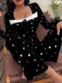 Detailed shot of women's long sleeve ribbed loungewear set with cute heart prints and lace trim. - S / Set / Black Mixed Print