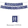 Blue retirement party banner decoration with glitter letters, 17 pieces set, 15cm size. - Banner 17 Pieces