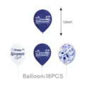 Retirement party balloon decoration set featuring blue, white and confetti latex balloons. - Balloons 18PCS