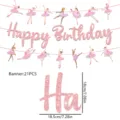 Rosa Ballerina Geburtstag Party Banner Dekoration mit Glitzer Buchstaben und Tänzerinnen. - Ballettmaedchen Banner - Weißer Karton Buchstabendruck / 21-teiliges Set