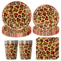 Rotes Leopardenmuster Party Pappteller Becher Servietten Set für tolle Geburtstagsdeko - Rotes Leopardenmuster / 4-teiliges Set (7-Zoll-Teller 10 + 9-Zoll-Teller 10 + Pappbecher 10 + Serviette 20)