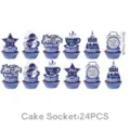 Blue retirement cupcake toppers party decorations set of 24 pieces glitter cake inserts - Small Cake Toppers 24PCS
