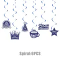 Blue retirement party hanging swirls decorations set with six unique cutout signs for celebration. - Spirals 6PCS