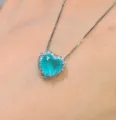 Herzform-Türkis Edelstein Anhänger Halskette mit Strass-Halo Silberkette Variante. - Halskette mit Anhänger