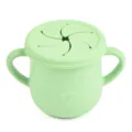 Mint green baby silicone snack cup with dual handles and spill-proof petal lid for toddlers. - Y3 Snack Cup