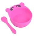 Ensemble bol à ventouse et cuillère en silicone rose pour bébé avec oreilles d'ours, idéal. - Bol ourson + cuillère en silicone pur Y8