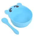 Ensemble bol à ventouse et cuillère en silicone bleu pour bébé, joli design d'ourson. - Bol ourson + cuillère en silicone pur Y9