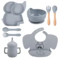 Kit de vaisselle bébé en silicone assiette éléphant bol bavoir cuillère fourchette tasse. - Y18 (Bavoir Imprimé)