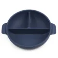 Round silicone divided baby bowl with handles in dark blue, clean main product view. - Y10