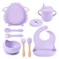 Baby silicone feeding set, suction plate, bowl, spoon, fork, cup, bib, toddler tableware. - Y2 Lamb Set