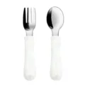 Stainless steel baby training fork and spoon set with white marble handle for kids daily use. - Y1