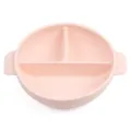 Pink round silicone divided baby plate with handles, perfect for toddler food feeding. - Y4