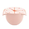 Pink silicone baby snack cup with double handles and spill proof lid for toddler feeding. - Pink