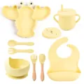 Kit de vaisselle bébé en silicone jaune assiette bol tasse bavoir cuillère fourchette - Ensemble / Light jaune