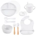 Silicone baby feeding set compartment plate suction bowl snack cup straw cup and bib - Y1 Set with Lid