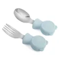 Baby stainless steel fork and spoon set with cute blue silicone bear handle for toddler. - Light Blue