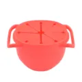 Portable red silicone folding baby snack cup with dual ergonomic handles and spill-proof lid. - Red