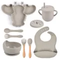 Set de vaisselle silicone bébé assiette homard bol ventouse tasse bavoir cuillère - Ensemble / Multicolore
