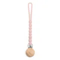 Pink silicone pacifier clip with wooden bead for newborn baby teething toy safety chain. - Y26