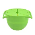 Green silicone foldable snack cup with handles, portable baby food container with petal lid. - Bright Green