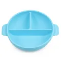 Light blue silicone baby suction divided plate, toddler feeding bowl with handles. - Y9