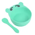 Bol d'aspiration en silicone pour bébé vert menthe et cuillère, set de vaisselle. - Bol ours et cuillère en silicone pur Y13