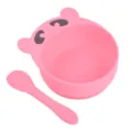 Ensemble bol à ventouse et cuillère en silicone rose pour bébé, vaisselle d'ours mignon. - Bol ours et cuillère en silicone pur Y14