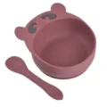 Set bol ventouse et cuillère bébé en silicone design d'ours, rose poussiéreux, repas sûr. - Bol ours et cuillère en silicone pur Y16