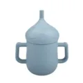 Blauer Silikon Baby Trinklernbecher mit Henkeln und Strohhalm, auslaufsicherer Kinderbecher. - Y21