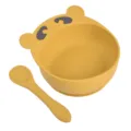Ensemble de bol à ventouse et cuillère en silicone jaune pour bébé avec oreilles d'ours. - Bol ours et cuillère en silicone pur Y17
