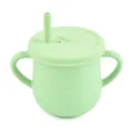Green silicone baby sippy cup with dual handles and straw for infant toddler daily training - Y3 Sippy Cup