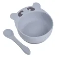 Set de bol d'alimentation et cuillère en silicone gris avec design d'oreilles d'ours. - Bol ours et cuillère en silicone pur Y18