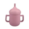 Rosa Silikon Baby Trinkbecher mit zwei Griffen und Strohhalmdeckel, Kleinkinder Tasse - Y19