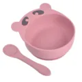 Bol d'aspiration en silicone pour bébé rose avec cuillère, design d'ourson pour le repas. - Bol ours et cuillère en silicone pur Y19