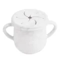Silicone baby snack cup with dual handles and spill proof lid in marble white design. - Y1 Snack Cup