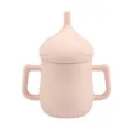 Rosa Silikon Baby Trinkbecher mit zwei Griffen und Strohhalm, langlebiger Kleinkind Becher. - Y4
