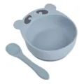 Ensemble bol à ventouse et cuillère en silicone gris bleu, forme d'ours mignon bébé. - Bol ours et cuillère en silicone pur Y21