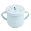 Silicone baby snack cup with lid, dual handles, spill-proof toddler snack container in light blue. - Y5 Snack Cup