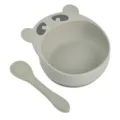 Bol d'alimentation en silicone pour bébé avec cuillère, design ours gris pour enfants. - Bol ours et cuillère en silicone pur Y22