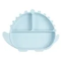 Plato hondo de silicona para bebe dividido con un bonito dinosaurio vajilla infantil - Plato / Azul claro