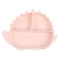 Plato dividido de silicona para bebé rosa, bonita forma de dinosaurio vajilla infantil. - Plato / Rosa