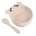 Kit bol en silicone pour bébé avec cuillère design ours beige vaisselle d'apprentissage - Bol ours et cuillère en silicone pur Y24