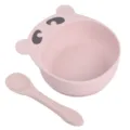 Ensemble bol à ventouse et cuillère en silicone rose, design animal mignon pour bébé. - Bol ours et cuillère en silicone pur Y26